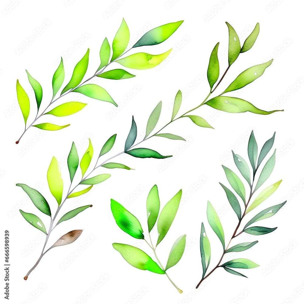 Naklejka premium watercolor green leaves background