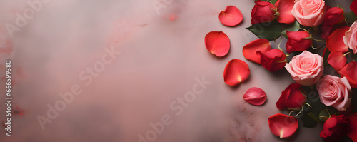 Love hearts, roses and petals  background - Valentines design theme © Orkidia