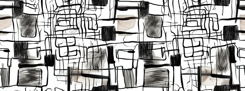 Seamless windowpane grid squares pattern made of wonky black ink lines ...