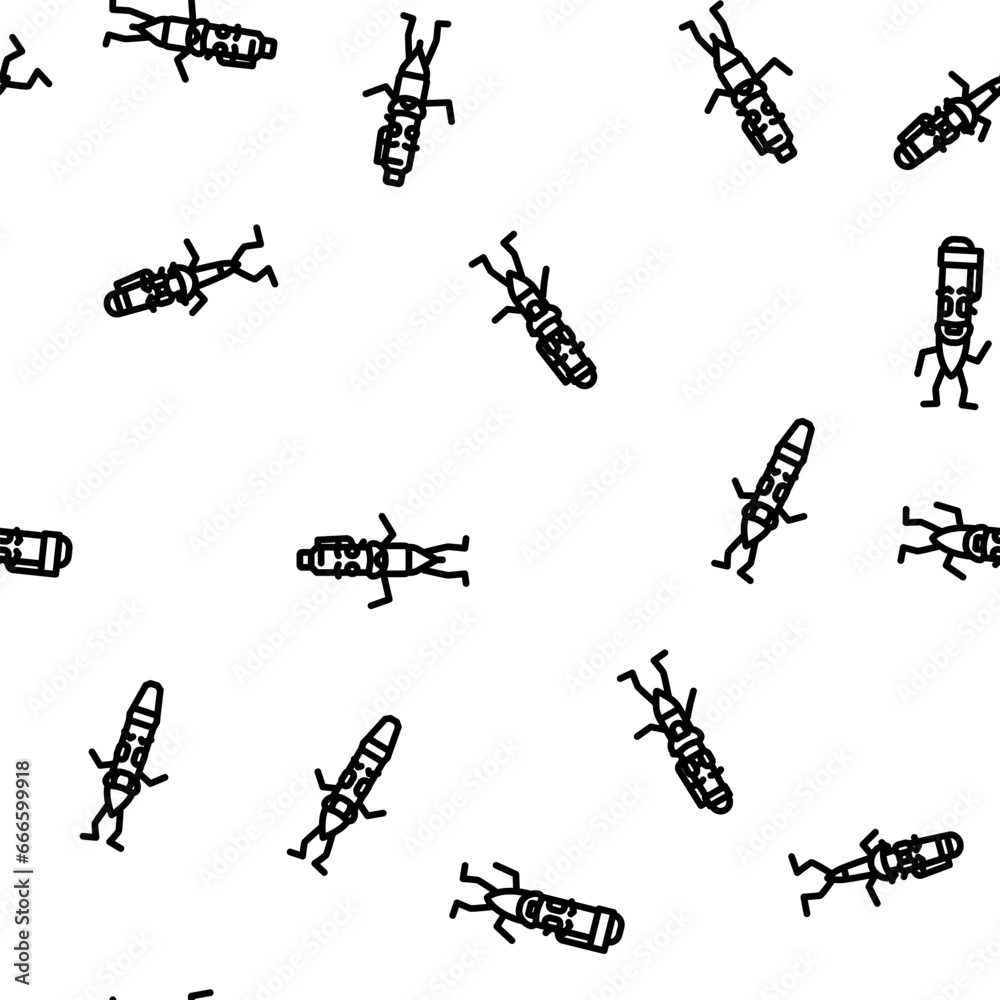 Naklejka premium pen character pencil school vector seamless pattern thin line illustration