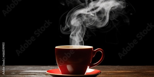 cup of coffee with smoke over black background