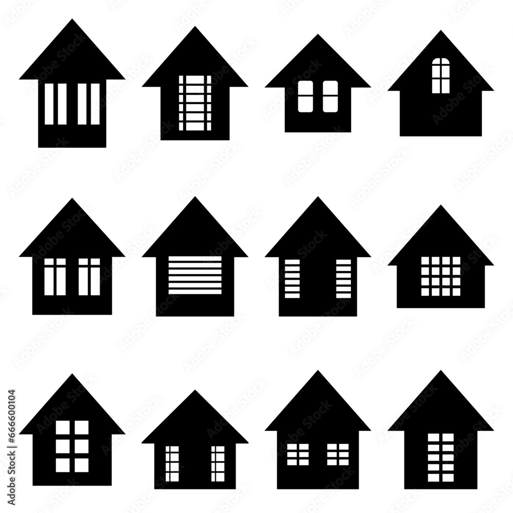 house silhouette simple icon set. flat style vector