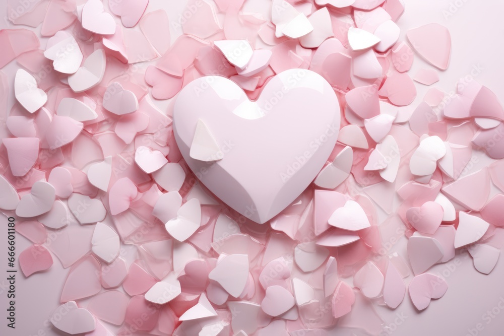 stylized illustration with ceramic pink heart, ai tools generated iamge
