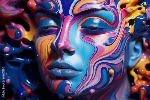ultra close-up portrait of a beautiful girl with multicolored make-up  ai tools generated image