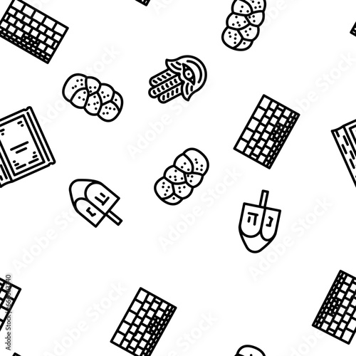 judaism religion jewish vector seamless pattern thin line illustration