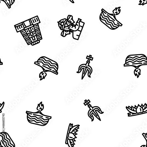 hinduism hindu god om vector seamless pattern thin line illustration