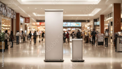 blank roll up banner mockup stand on public place photo