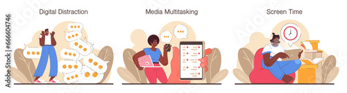 Digital multitasking set. Effective and competent office worker media