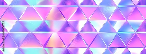 Seamless holographic iridescent silver diamond birthday background texture. Trendy reflective cyberpunk metallic mirror foil pattern rainbow prism light effect. Retro 80s vaporwave