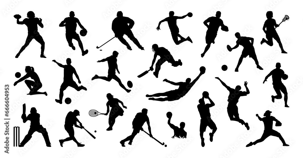 Big set of sports silhouettes. Sport people on white. High detail. Vector illustration. Big set of sports silhouettes. Sport people on white. High detail. Vector illustration.