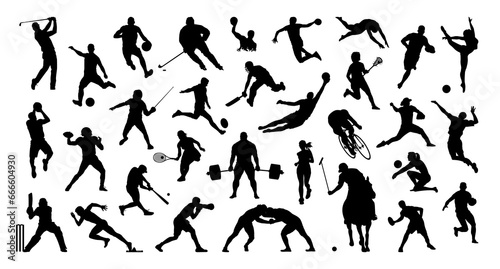 Big set of sports silhouettes. Sport people on white. High detail. Vector illustration. © Paul Kovaloff