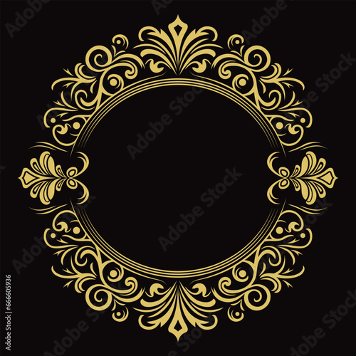 Vintage round frame. Circle border design with retro ornament. Swirl, floral pattern with antique or baroque decoration elements. Luxury elegant background template. Vector illustration.