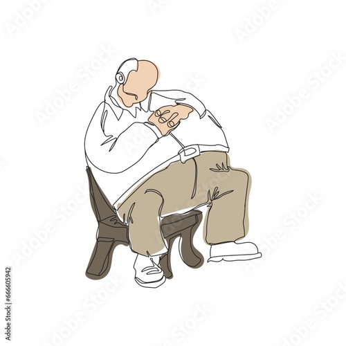 Line Art of a fat person concerned for his health and inflammatory diseases. Obesity is lethal
