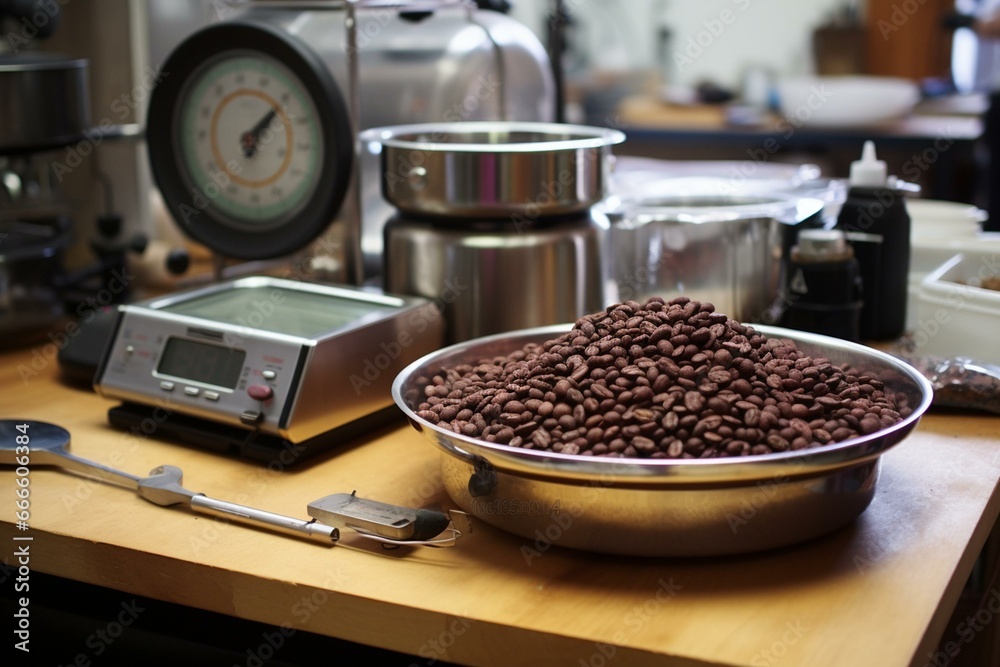 focused measuring beans for brewing. Generative AI
