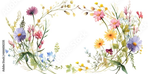 watercolor frame wreath design. bouquet flower design. white background.