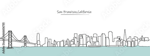 It is a line art vector illustration of skyline of San Francisco, California.