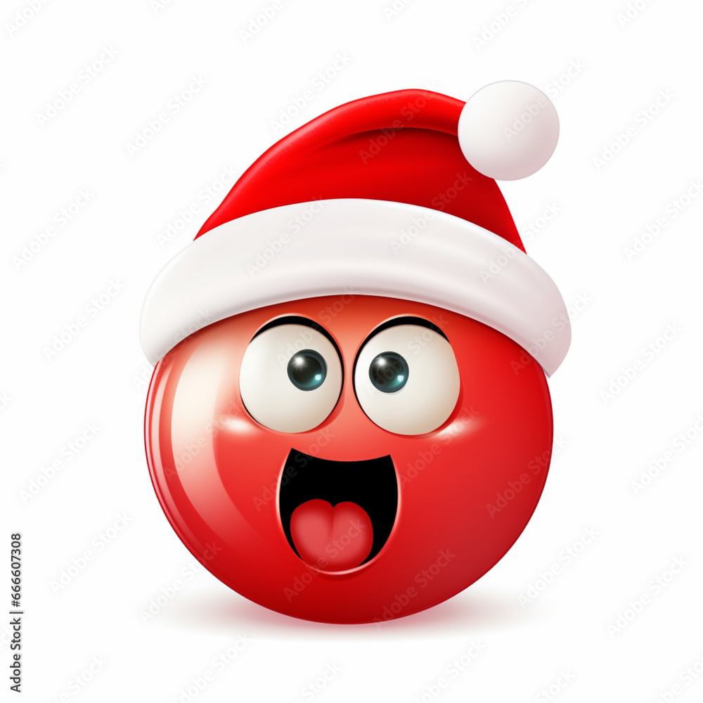 Ilustracion de simpatico emoji sonriente de color rojo, con gorro de Santa Claus Ilustracion de simpatico emoji sonriente de color rojo, con gorro de Santa Claus