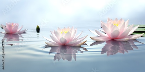 Lotus flower beautiful white lotus flower blooming river lake fantastic natural flower illustration generative ai.