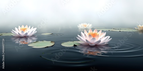 Lotus flower beautiful white lotus flower blooming river lake fantastic natural flower illustration generative ai.