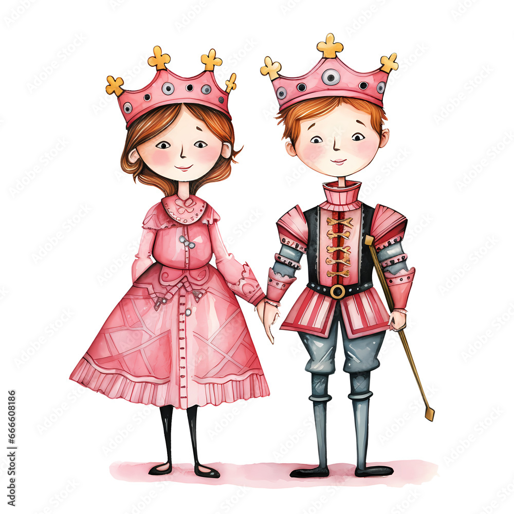Cute Watercolor King And Queen Valentine Day Clipart Illustration