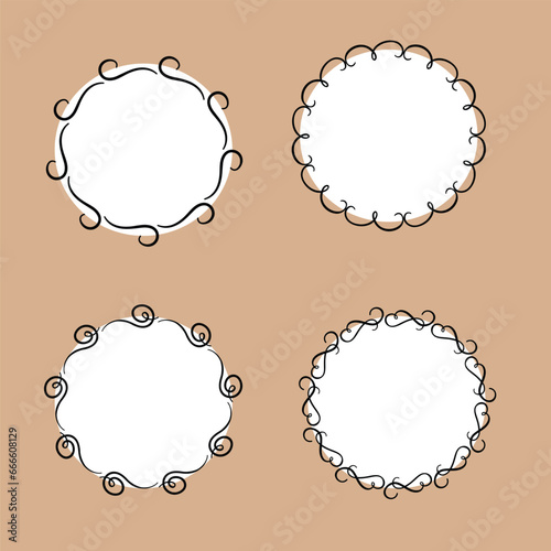 Set of doodle hand drawn circle frames. Vector isolated illustration, Set of color circles round curve shape with wavy dynamic lines isolated on differrnt background  photo