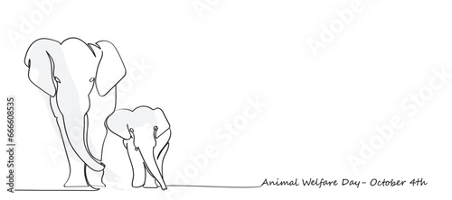 Line art vector of a mother elephant with her kid