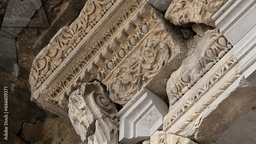 Fragment of frieze at the Temple of Garni in Armenia.