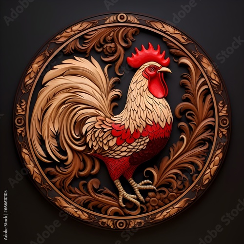 rooster with floral ornamen vintage logo design photo