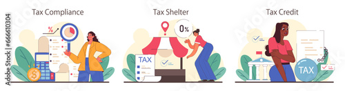 Tax optimization set. Financial efficiency, budgeting and economy idea