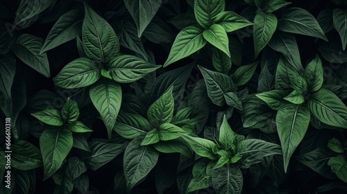 Green leaves floral jungle pattern on dark background © Iarte