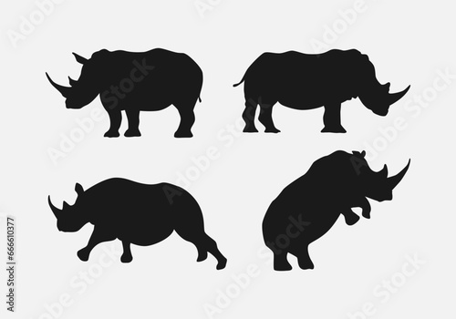rhino silhouettes collection set. for print, icon, logo, sticker, and other designs. monochrome vector illustration.