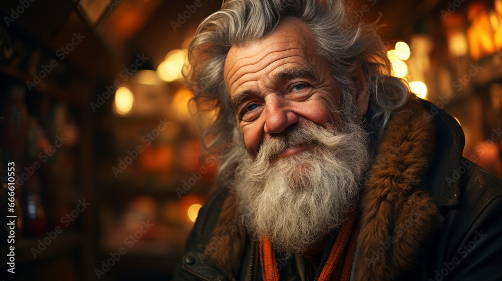 Portrait illustration of an elderly man smiling at camera