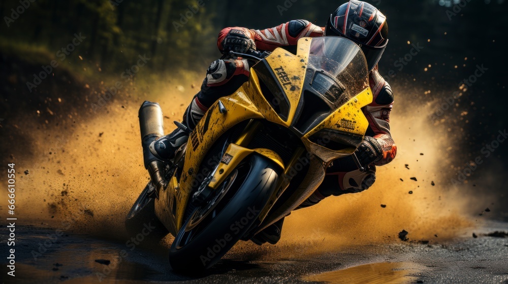 Motorcycle racers in action, speed and adrenaline