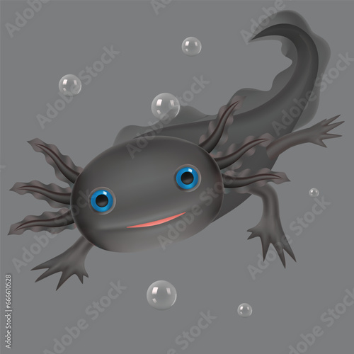 axolotl black cute baby artwork