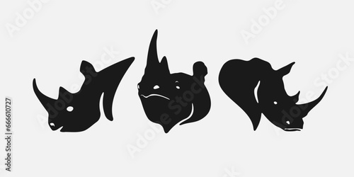 rhino head silhouettes collection set. for print, icon, logo, sticker, and other designs. monochrome vector illustration.