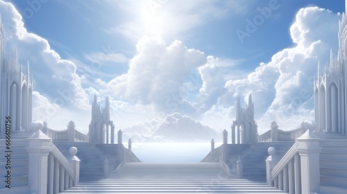 Stairway to heaven with clouds in sky religion background © Iarte