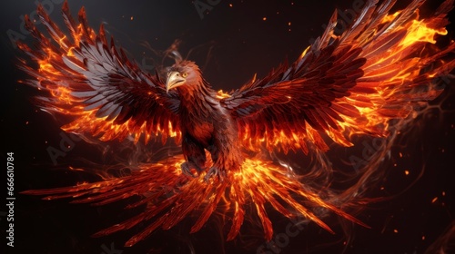  Red fire phoenix illustration on dark background