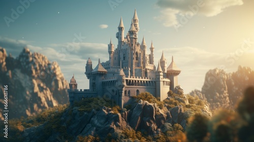 Fairy tale scene of a castle on top of mountain