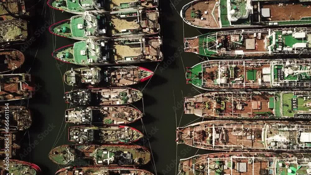 Barcos en el puerto de la ciudad de Mar del Plata, Argentina
