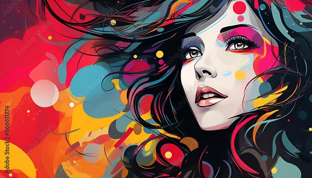 Digital Art of a Girl with Mesmerizing Abstract Background