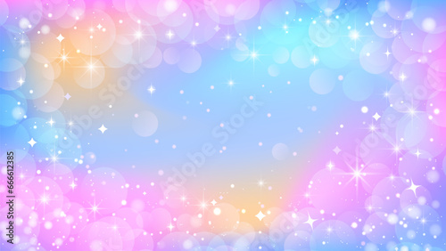 Rainbow background. Pastel bokeh background with glittering stars and sparkles.