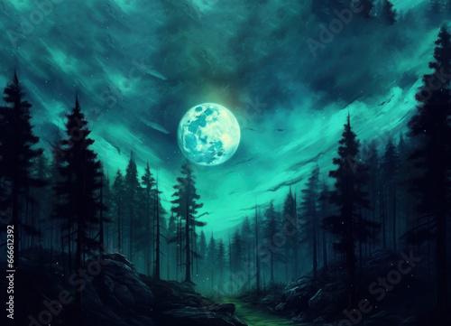 night forest with full moon