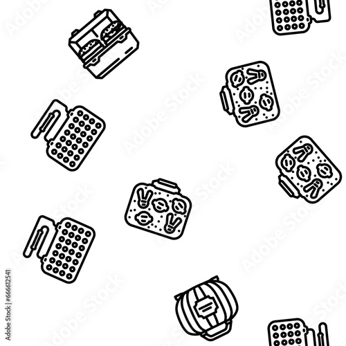 lunch school food box lunchbox vector seamless pattern thin line illustration