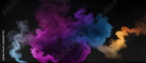 Colorful scattered dark smokey aura emanating from the floor of a plain black background from Generative AI