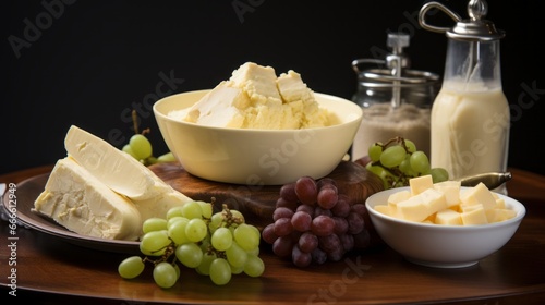 butter in a plate and grapes, cooking ingredients ai generated