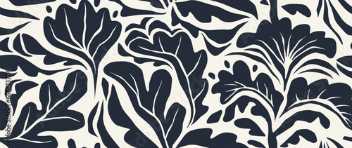 Hand drawn minimal abstract organic shapes seamless pattern  leaves and flowers. 
