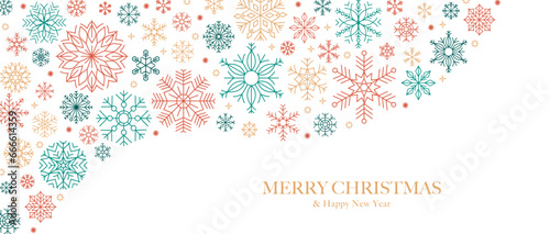 Snowflakes. Winter background with Snowflakes border. Christmas background for greeting card. Vector illustration