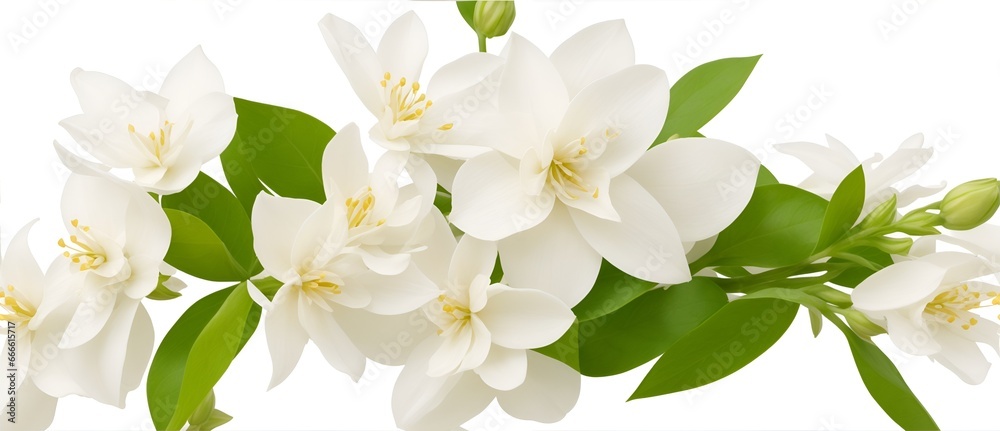 Bunch of jasmin on plain white background from Generative AI
