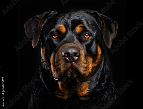 Portrait eines Rottweilers vor schwarzem Hintergrund  Hund  erstellt mit generativer KI