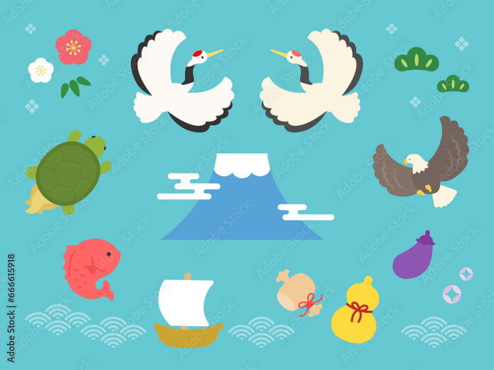 縁起物のイラストセット 縁起物のイラストセット